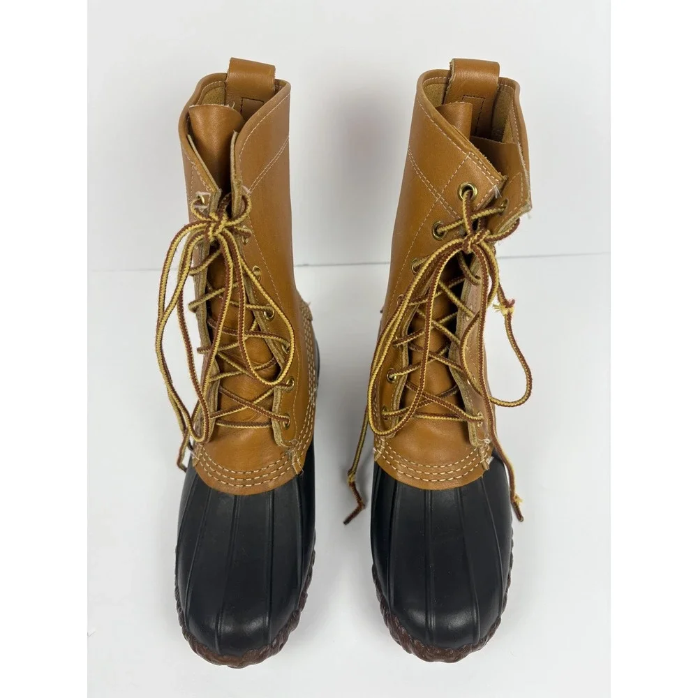 LL Bean Beam  Brown Leather Lace Up Unlined Ankle Duck Boots Size DM 6 women's